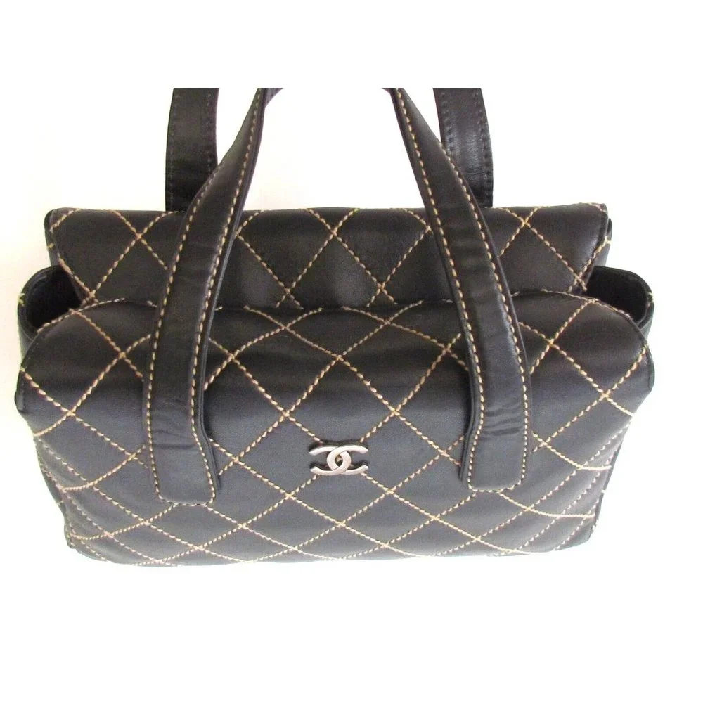 Chanel Wild Stitch Brown Leather Squared Diamond Stitching Top Handle Bag